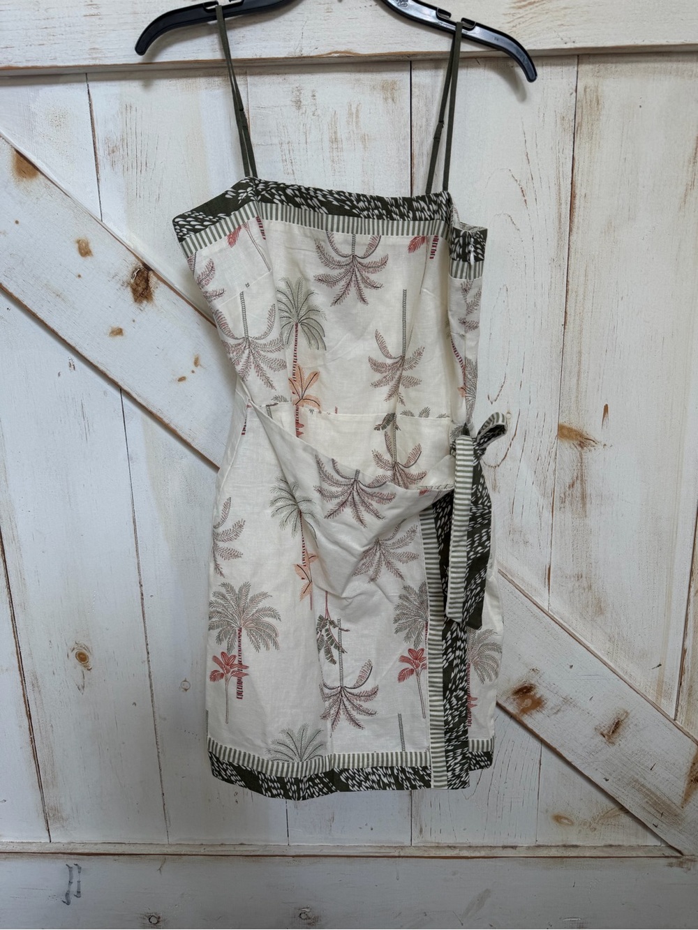 LOFT Cream Sundress with Olive and Coral Accents